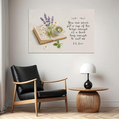 Floral Bookish Poster Botanical Wall Art with CS Lewis Quote Tea Book Print Bookish Decor Reading Nook Gift Library Decor for Book Lovers - xonomax