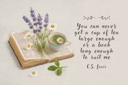 Floral Bookish Poster Botanical Wall Art with CS Lewis Quote Tea Book Print Bookish Decor Reading Nook Gift Library Decor for Book Lovers - xonomax