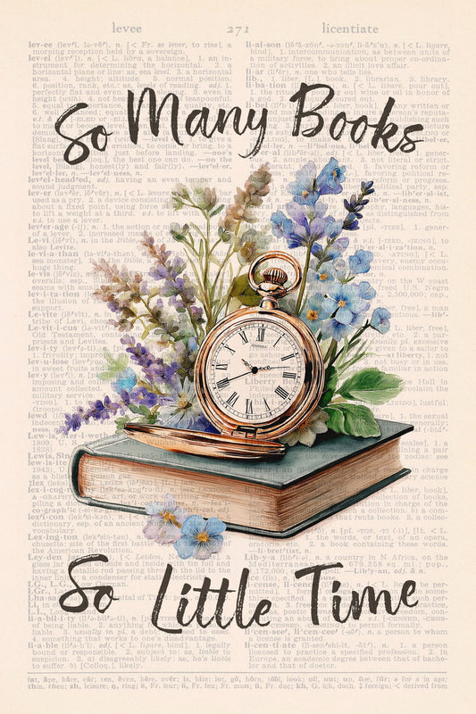 Botanical Wall Art So Many Books So Little Time Bookish Decor Floral Bookish Poster for Vintage Library Decor Reading Nook Gift - xonomax