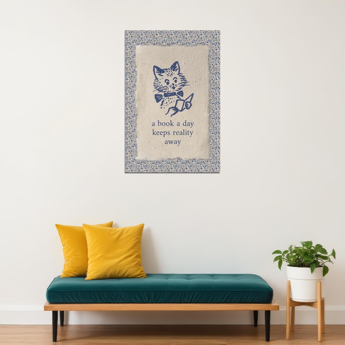 Bookish Poster Funny Cat Reading Art Bookish Decor Botanical Wall Art Library Decor for Book Nook Book Lovers Gift for Readers - xonomax