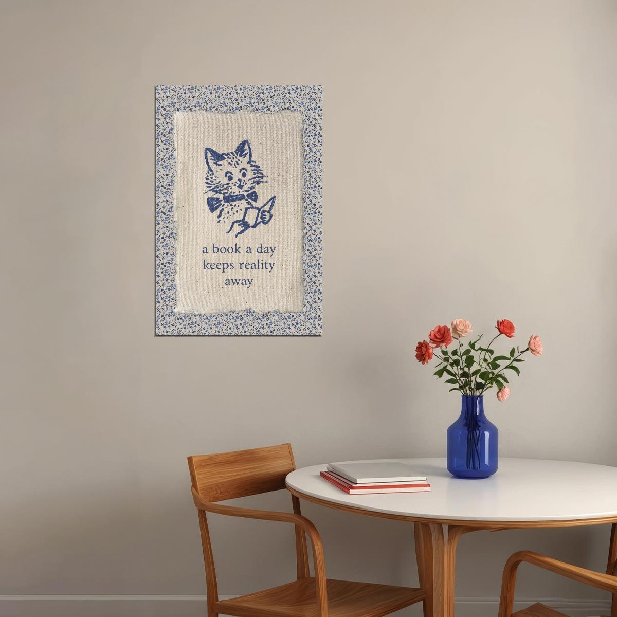 Bookish Poster Funny Cat Reading Art Bookish Decor Botanical Wall Art Library Decor for Book Nook Book Lovers Gift for Readers - xonomax