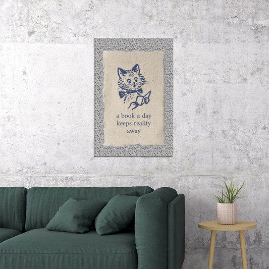 Bookish Poster Funny Cat Reading Art Bookish Decor Botanical Wall Art Library Decor for Book Nook Book Lovers Gift for Readers