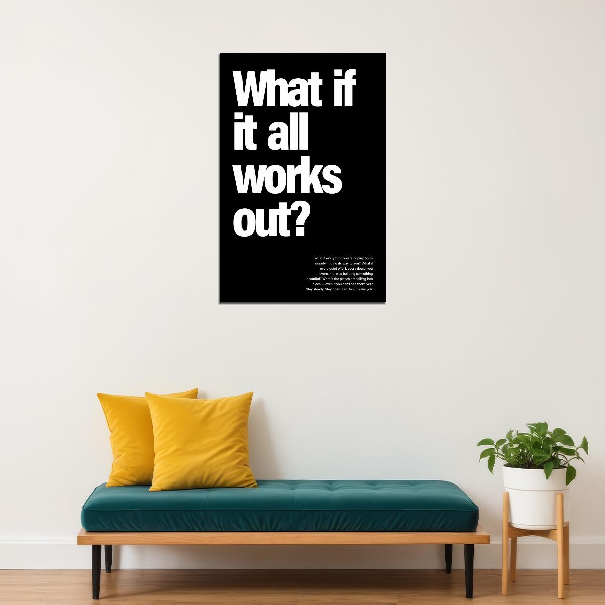 Black and White Motivational Poster What If It All Works Out Wall Art Positive Affirmations Wall Decor for Home Office Inspirational Quote - xonomax