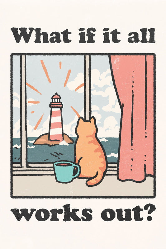 Motivational Cute Cat Poster What If It All Works Out Wall Art Positive Affirmations Wall Decor for Bedroom or Nursery Whimsical Print