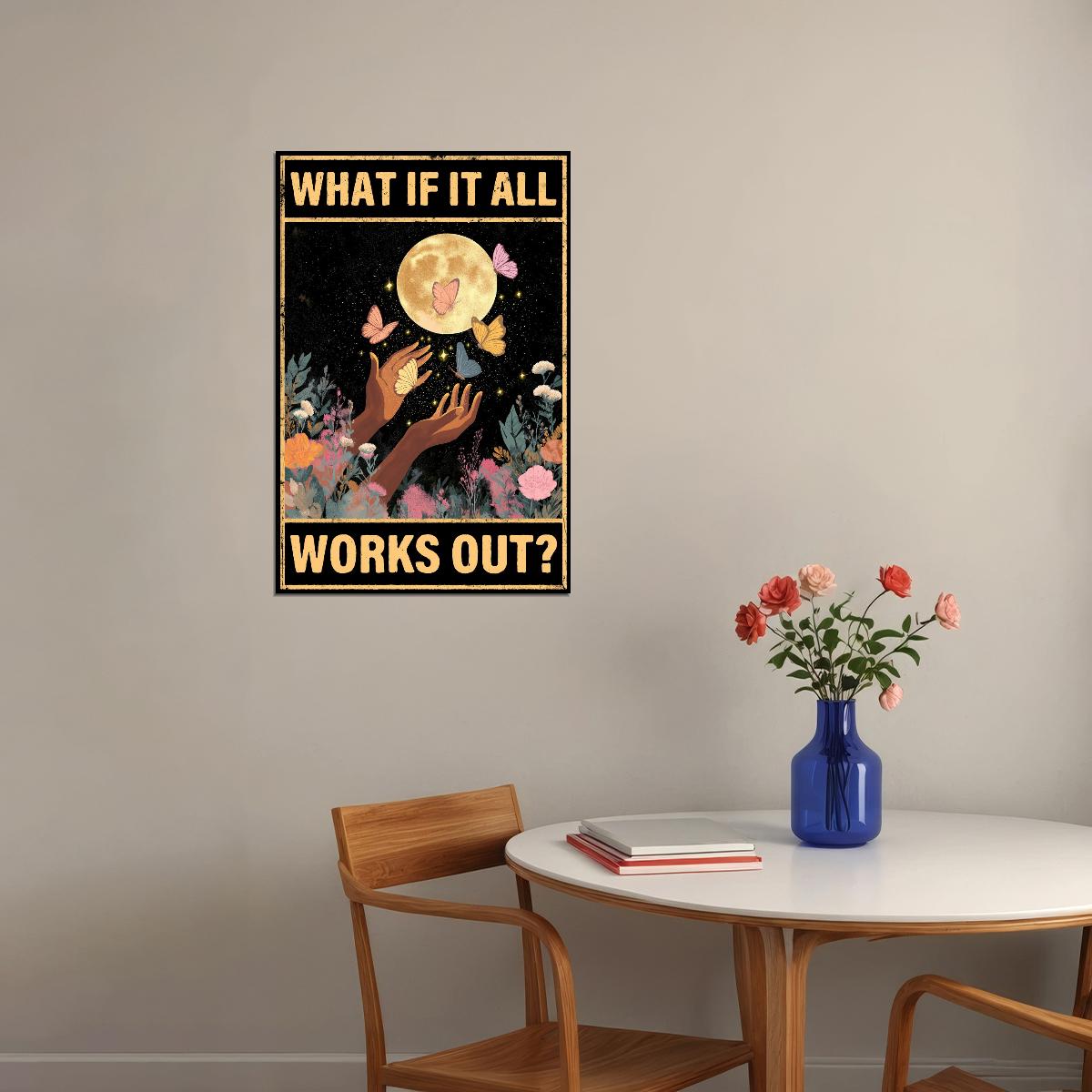 Boho Motivational Poster What If It All Works Out Wall Art Positive Affirmations Wall Decor Celestial Hippie Decor - xonomax