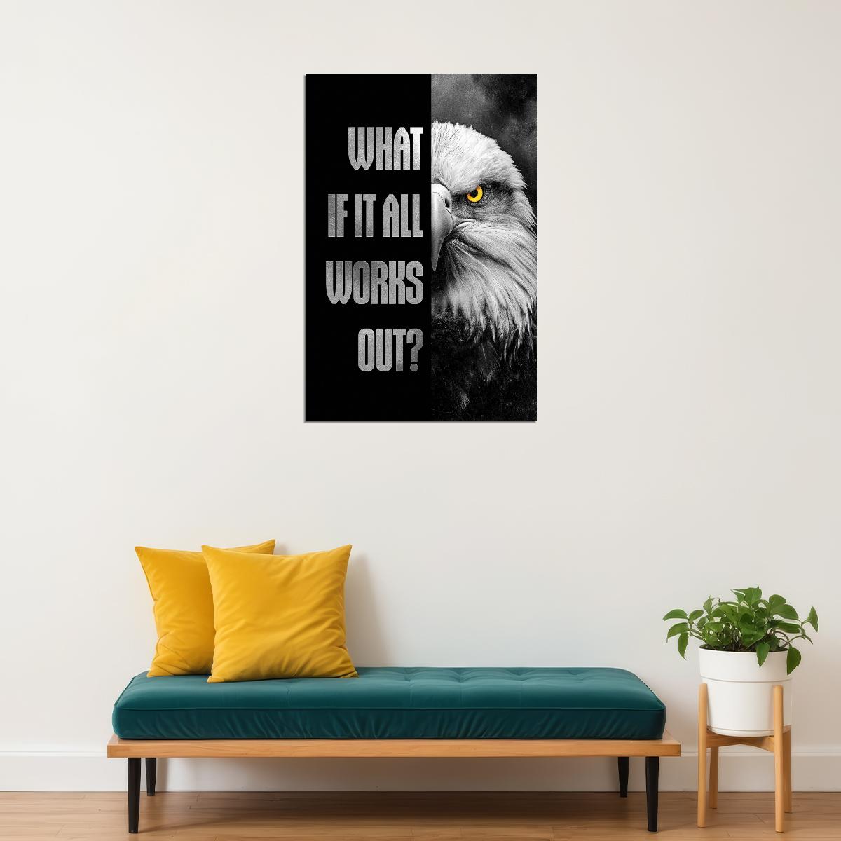 Black and White Motivational Poster What If It All Works Out Wall Art Positive Affirmations Wall Decor Inspirational Bald Eagle Print for Man Office - xonomax