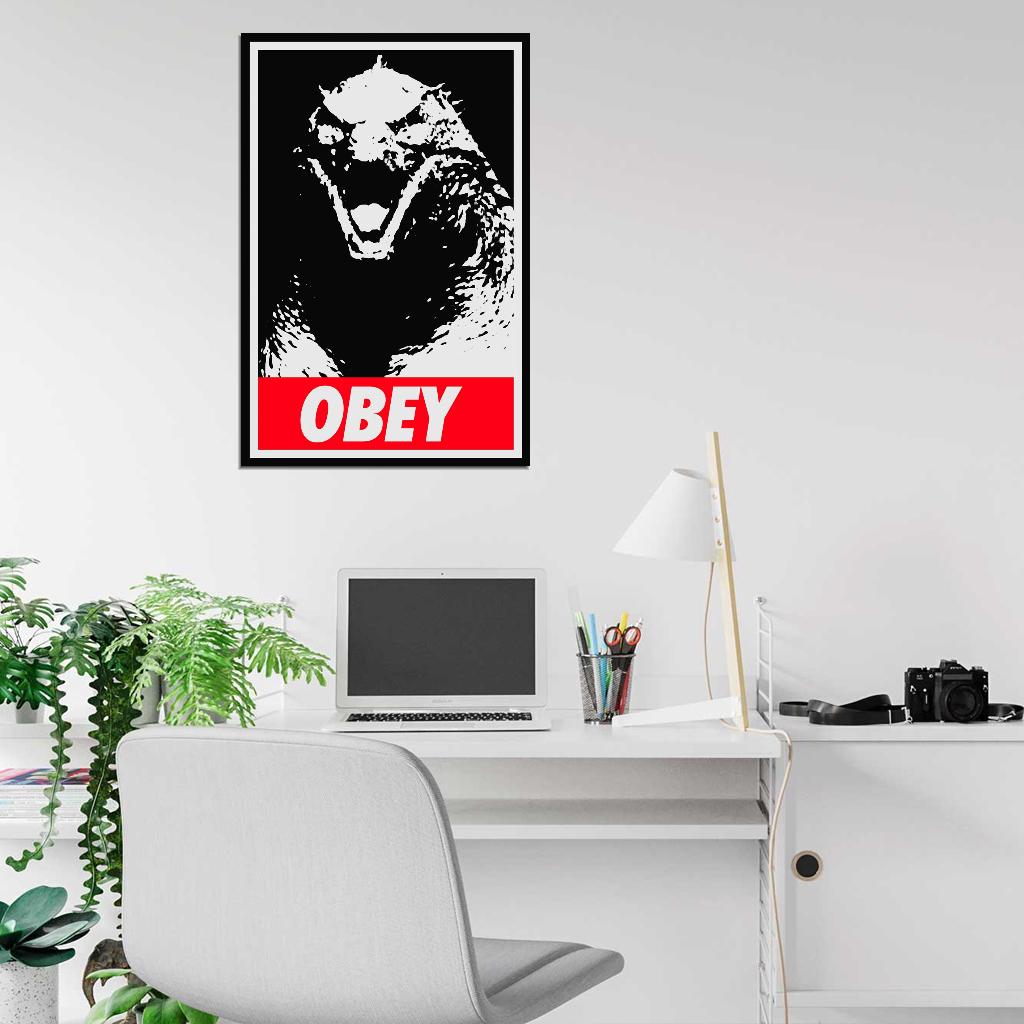 Red Obey Black and White Godzilla Art Movie Poster