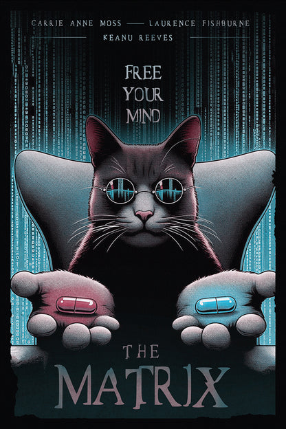 Matrix Choose Red or Blue Pill With Cat Free Your Mind Movie Poster