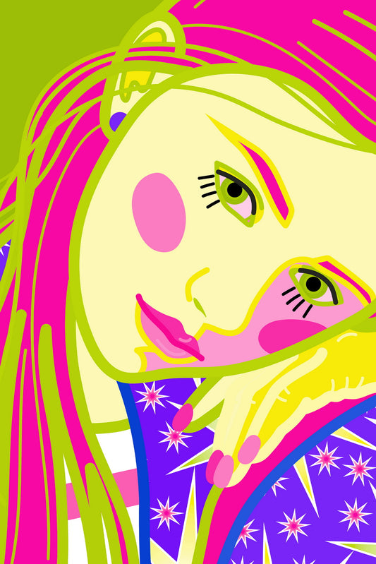 Close-up Portrait Poster Of A Young Girl With Pink Hair In The Author's Style - xonomax