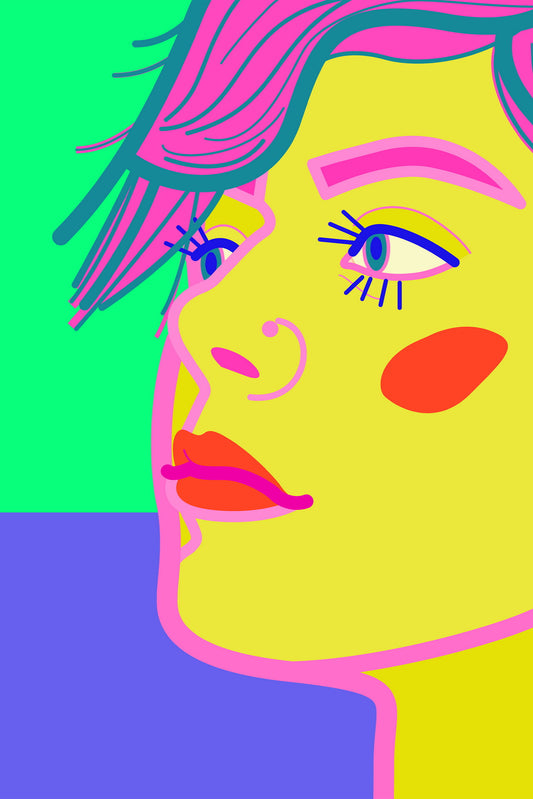 Bright Close-up Portrait Poster Of A Young Girl With Pink Bangs In The Author's Style - xonomax