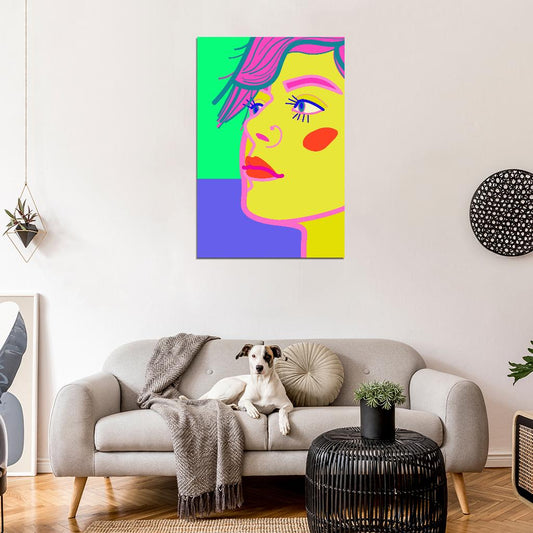 Bright Close-up Portrait Poster Of A Young Girl With Pink Bangs In The Author's Style - xonomax