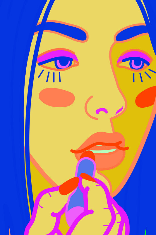 Close-up Portrait Poster Of A Girl With Blue Hair And Bright Makeup Painting - xonomax