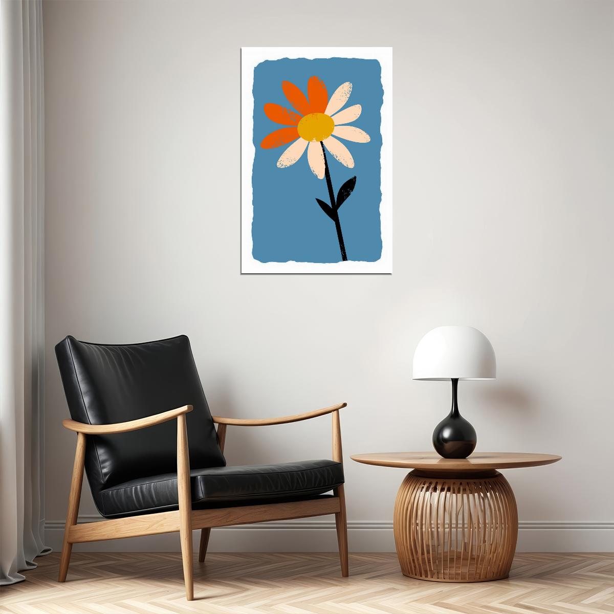 Daisy Flower Poster Rustic Aesthetic Minimalist Floral Wall Art Botanical Print