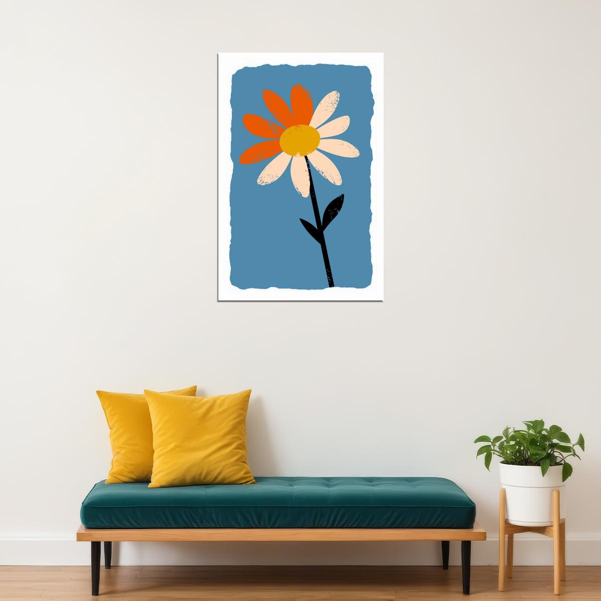 Daisy Flower Poster Rustic Aesthetic Minimalist Floral Wall Art Botanical Print