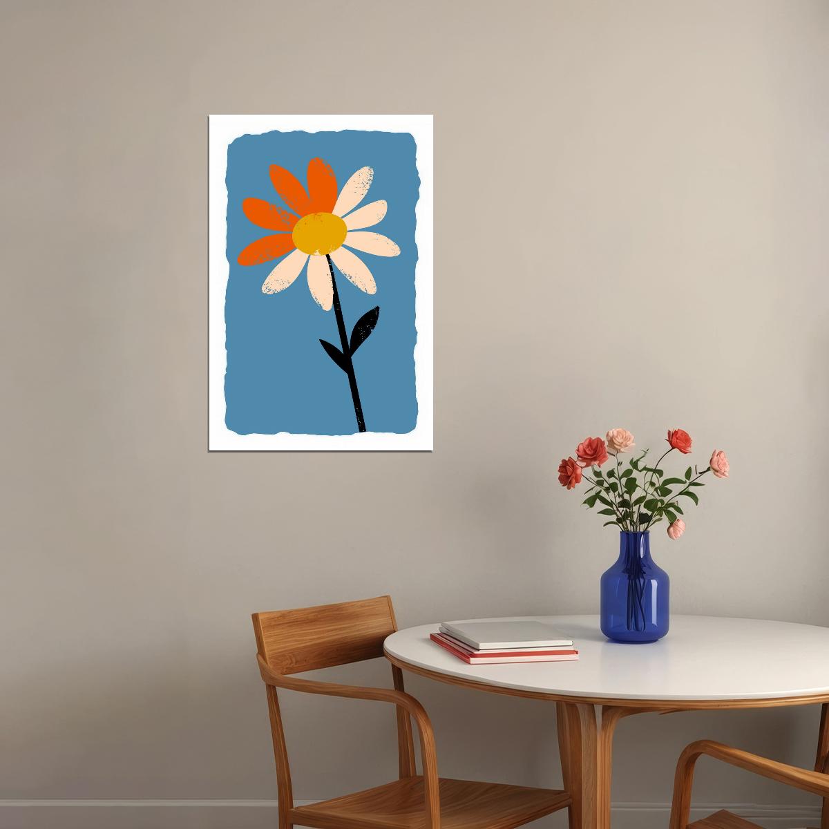 Daisy Flower Poster Rustic Aesthetic Minimalist Floral Wall Art Botanical Print