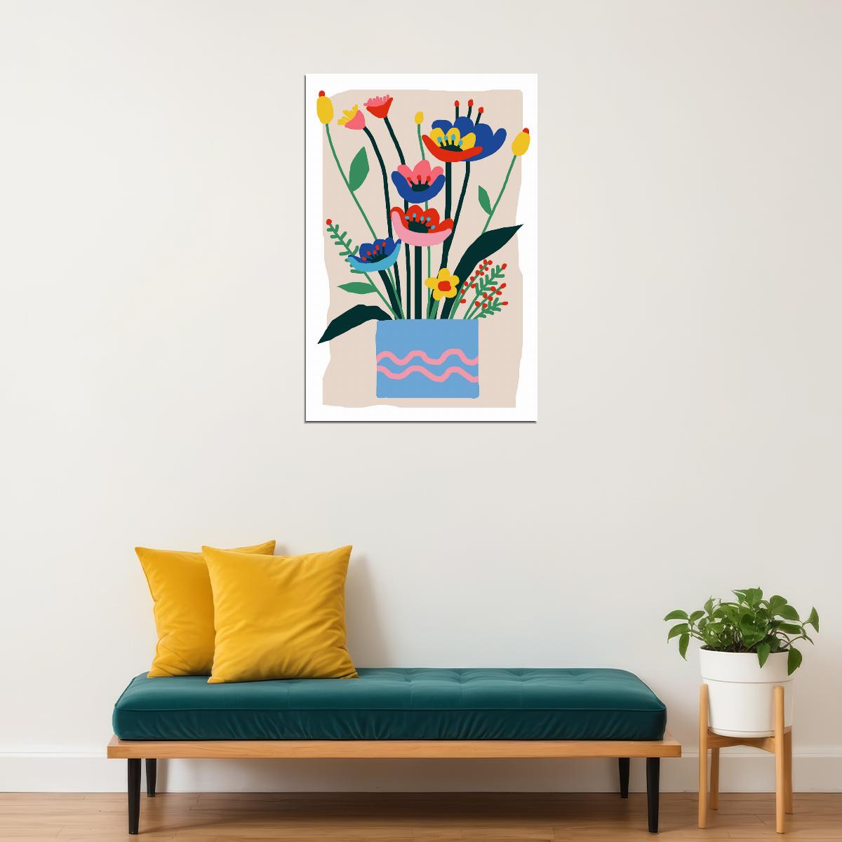 Flowers In Vase Print Trendy Danish Pastel Decor Floral Botanical Poster