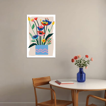 Flowers In Vase Print Trendy Danish Pastel Decor Floral Botanical Poster