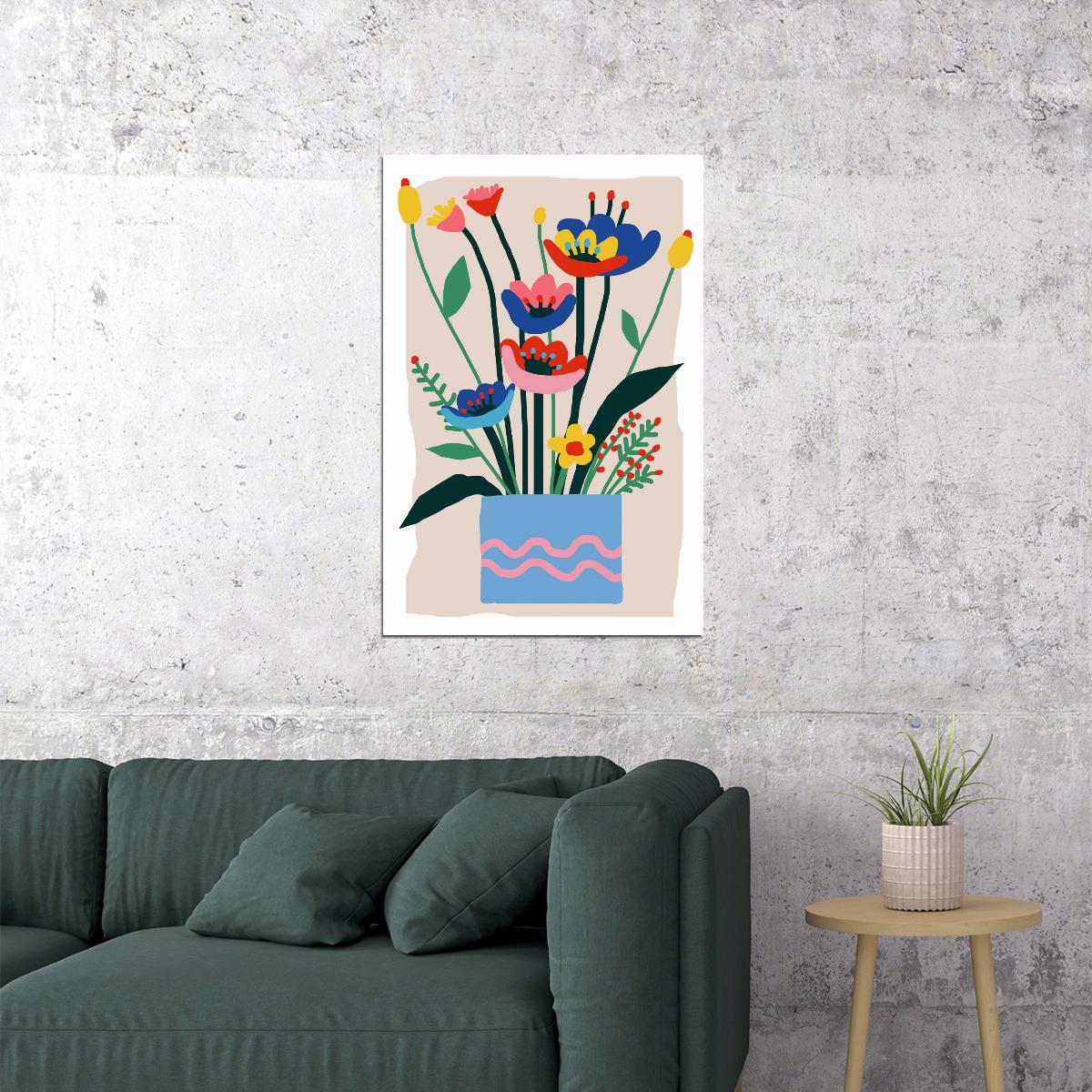 Flowers In Vase Print Trendy Danish Pastel Decor Floral Botanical Poster