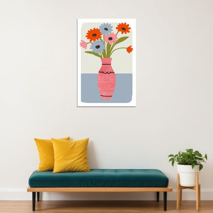 Floral Vase Print Pastel Gerbera Flowers Minimalist Poster Coquette Aesthetic