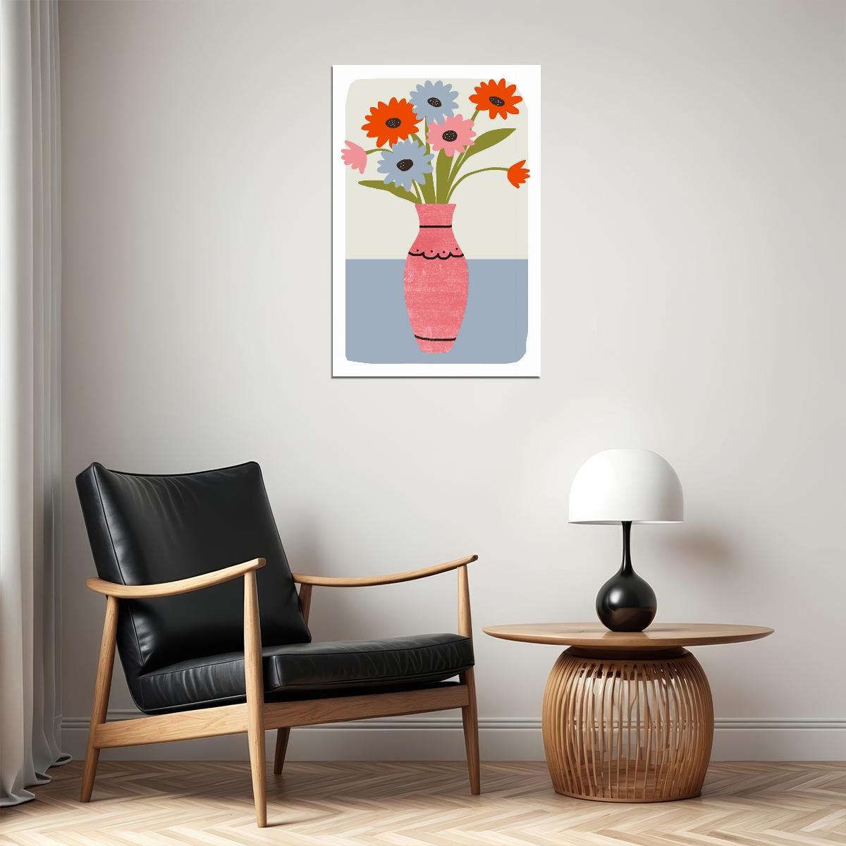 Floral Vase Print Pastel Gerbera Flowers Minimalist Poster Coquette Aesthetic