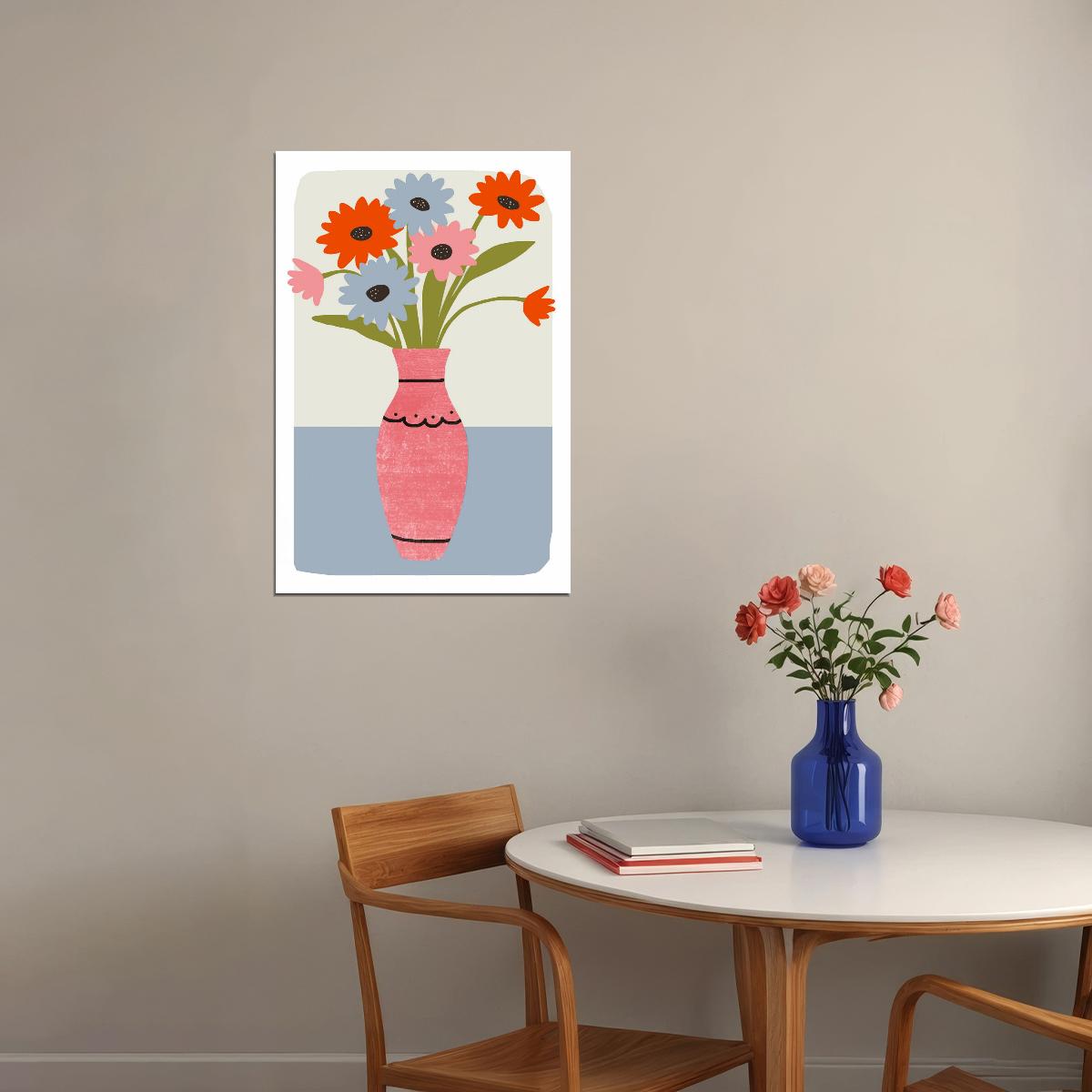 Floral Vase Print Pastel Gerbera Flowers Minimalist Poster Coquette Aesthetic