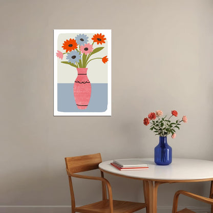 Floral Vase Print Pastel Gerbera Flowers Minimalist Poster Coquette Aesthetic