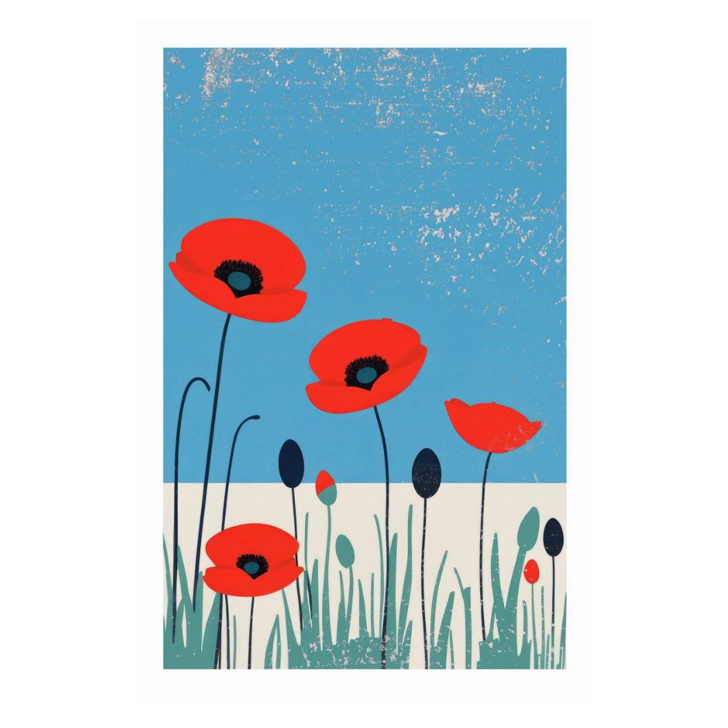 Red Poppy Vintage Print Botanical Wildflowers Poster Floral Eclectic Artwork