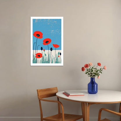 Red Poppy Vintage Print Botanical Wildflowers Poster Floral Eclectic Artwork