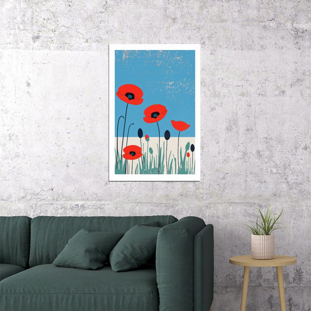 Red Poppy Vintage Print Botanical Wildflowers Poster Floral Eclectic Artwork