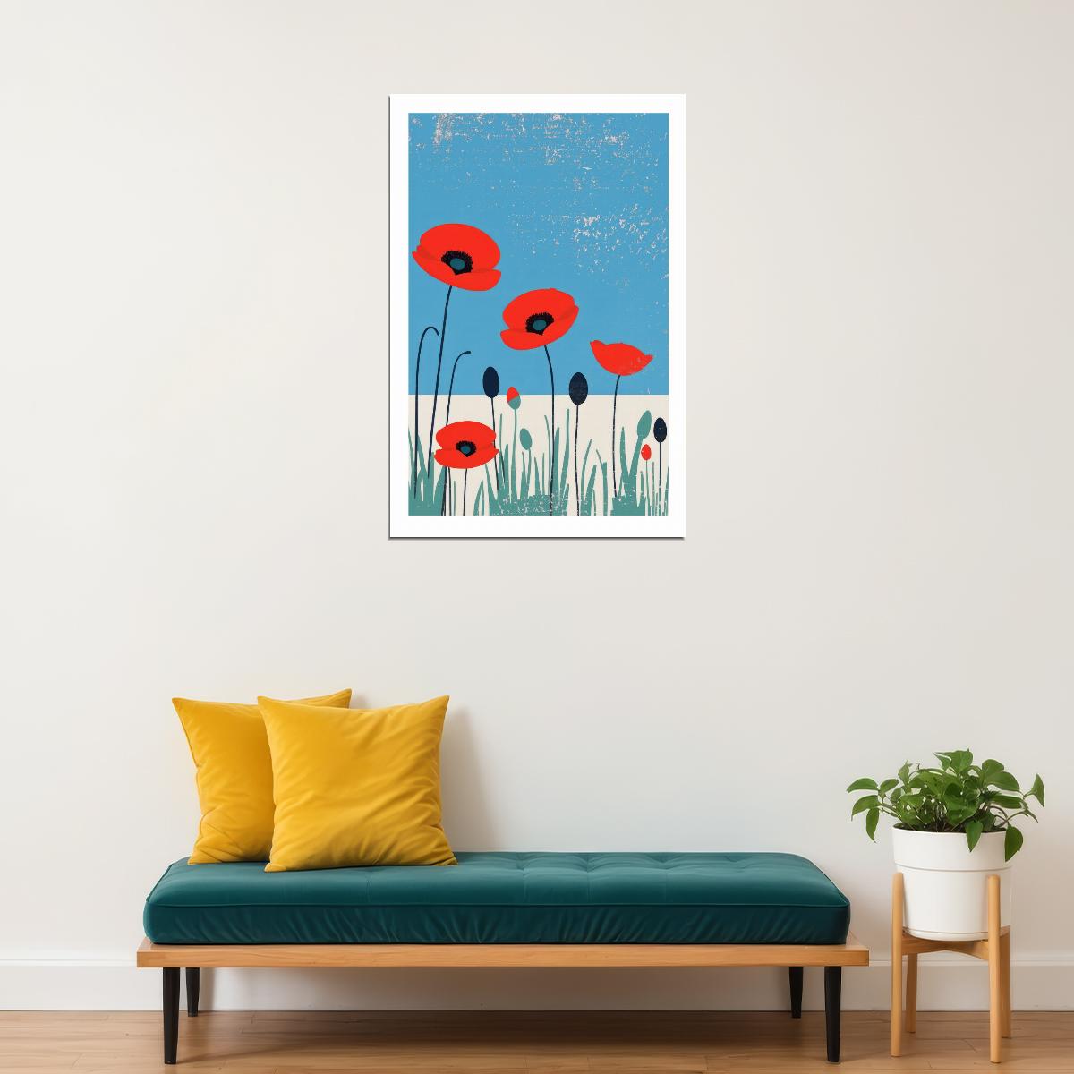 Red Poppy Vintage Print Botanical Wildflowers Poster Floral Eclectic Artwork