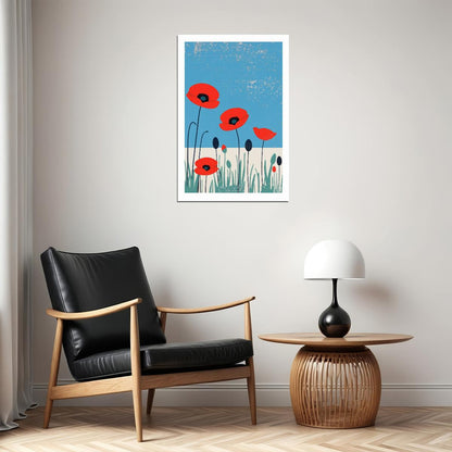 Red Poppy Vintage Print Botanical Wildflowers Poster Floral Eclectic Artwork