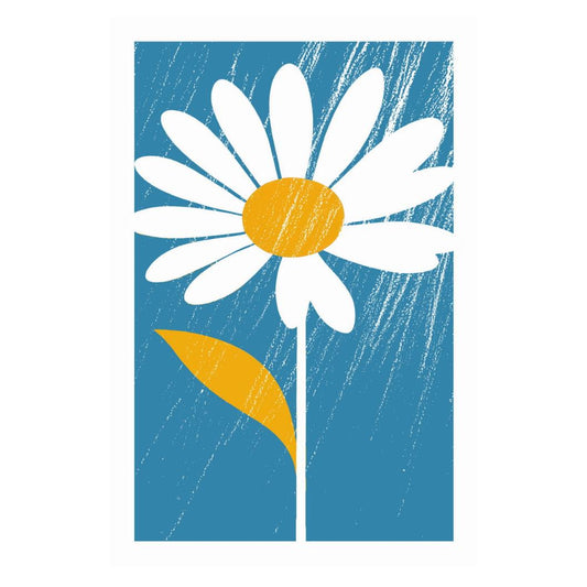 White Daisy Floral Print Blue Nordic Minimalist Rustic Aesthetic Trendy Botanical Wall Art