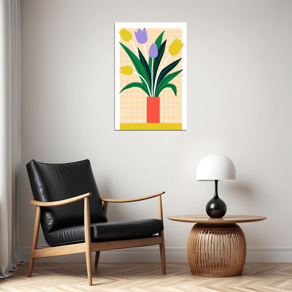 Tulips Danish Pastel Decor Yellow Floral Vase Poster Trendy Holland Tulip Maximalist Artwork