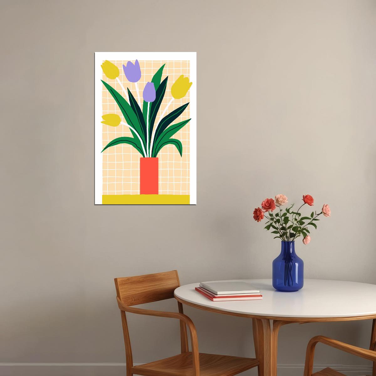 Tulips Danish Pastel Decor Yellow Floral Vase Poster Trendy Holland Tulip Maximalist Artwork