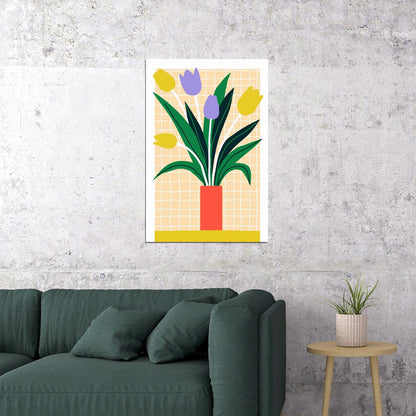 Tulips Danish Pastel Decor Yellow Floral Vase Poster Trendy Holland Tulip Maximalist Artwork