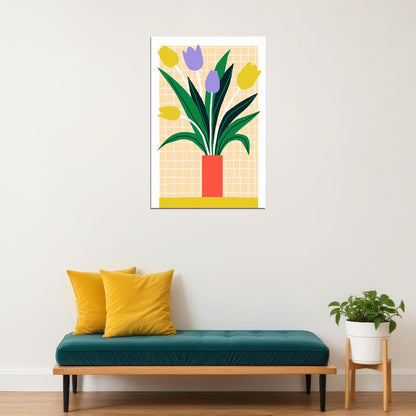 Tulips Danish Pastel Decor Yellow Floral Vase Poster Trendy Holland Tulip Maximalist Artwork