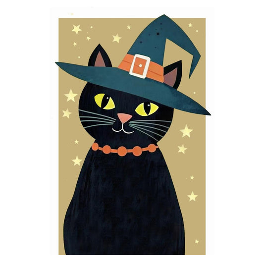 Black Cat Wizard Halloween Poster Simple Halloween Print Minimalist Halloween Trendy Whimsical Art - xonomax