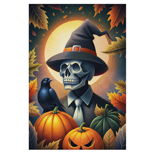 Scary Skeleton Halloween Print Witch Hat Fall Poster Raven Boho Pumpkin Trendy Halloween Wall Art