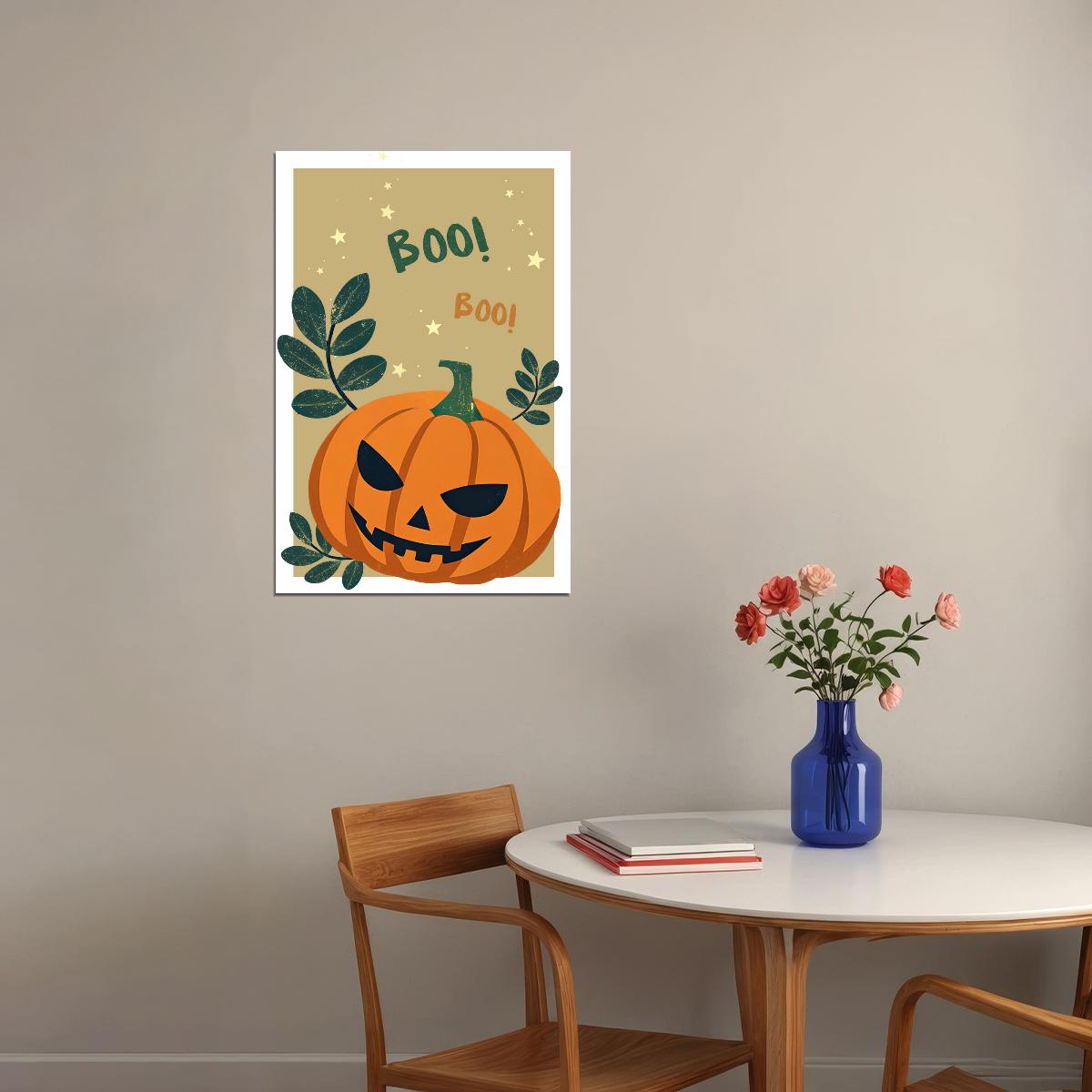 Boo Boo Jack O'Lantern Print Trendy Vintage Halloween Aesthetic Minimalist Spooky Boho Print