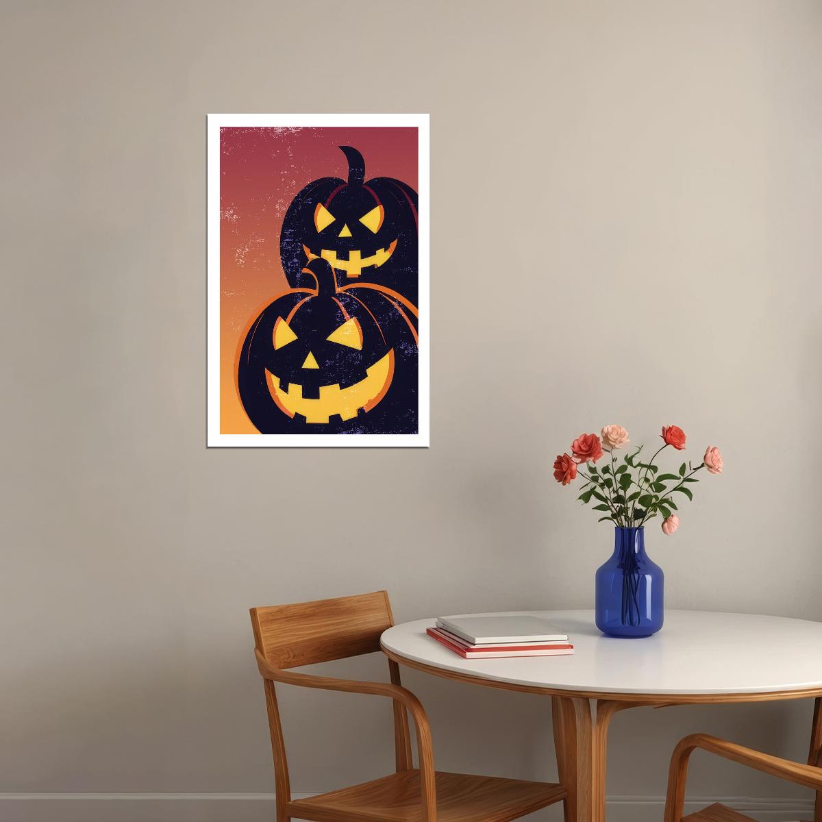 Scary Jack O'Lantern Print Evil Pumpkin Poster Simple Trendy Spooky Wall Art Halloween Aesthetic