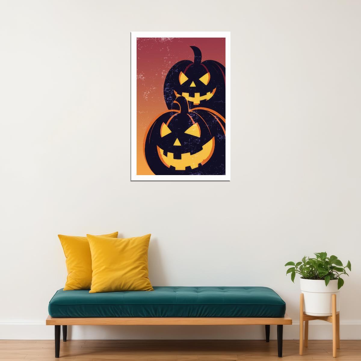 Scary Jack O'Lantern Print Evil Pumpkin Poster Simple Trendy Spooky Wall Art Halloween Aesthetic