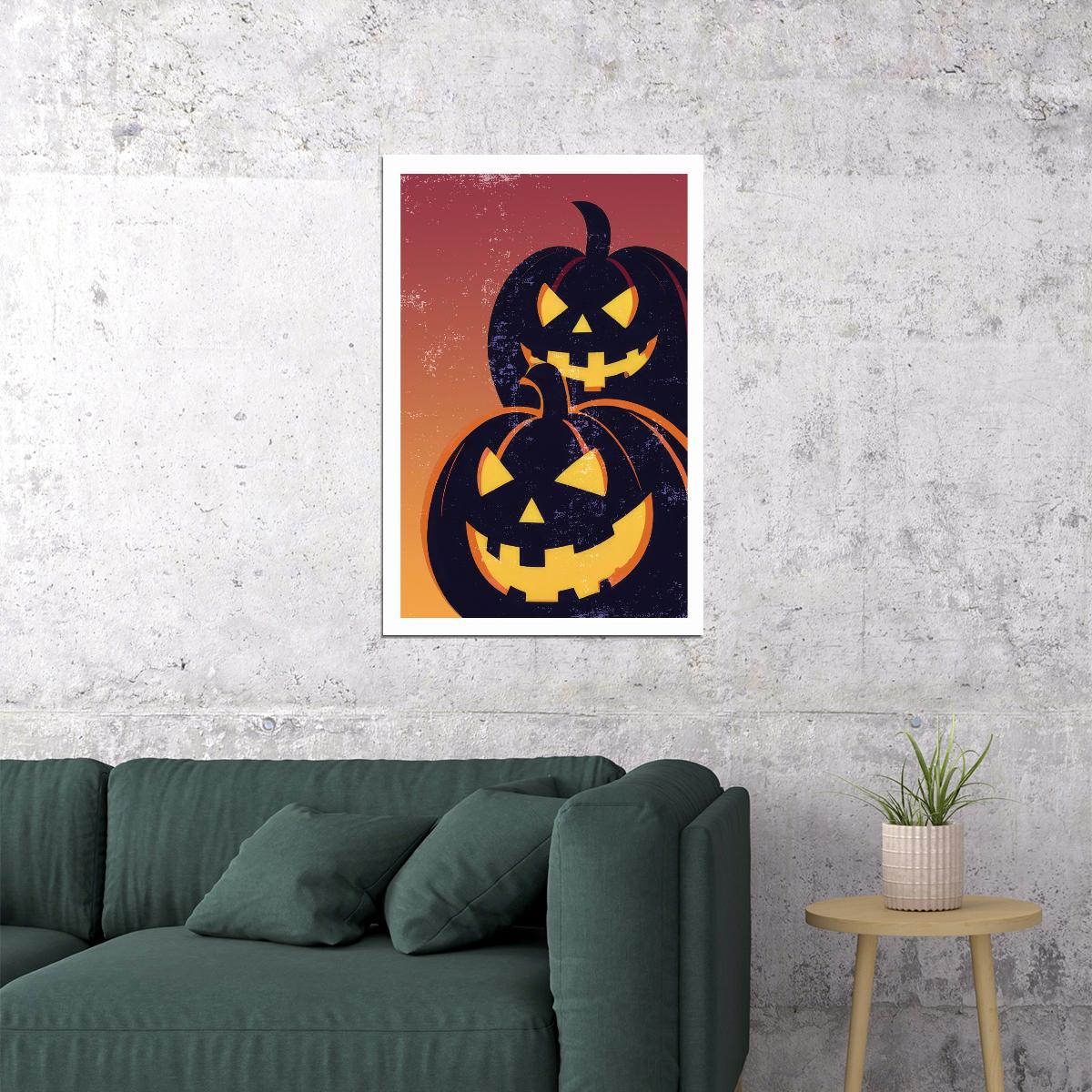 Scary Jack O'Lantern Print Evil Pumpkin Poster Simple Trendy Spooky Wall Art Halloween Aesthetic
