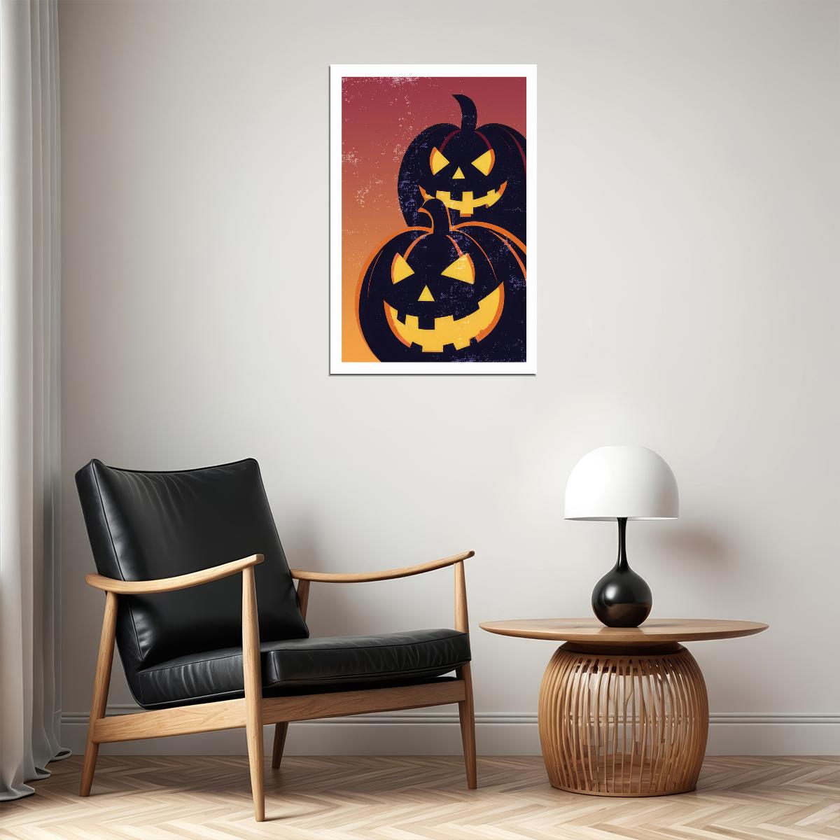Scary Jack O'Lantern Print Evil Pumpkin Poster Simple Trendy Spooky Wall Art Halloween Aesthetic
