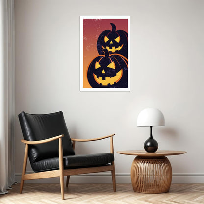 Scary Jack O'Lantern Print Evil Pumpkin Poster Simple Trendy Spooky Wall Art Halloween Aesthetic