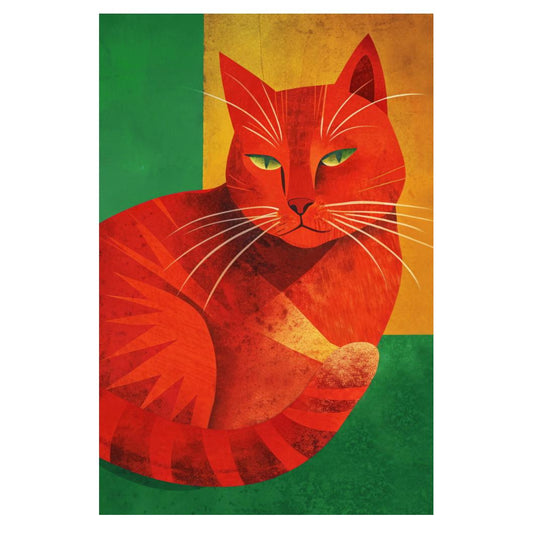 Ginger Cat Poster Orange Maximalist Print Green Eclectic Aesthetics Colorful Home Decor