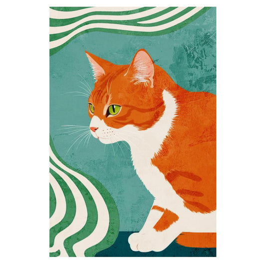 Ginger Cat Print Green Maximalist Poster Orange Eclectic Aesthetics Colorful Teal Art - xonomax