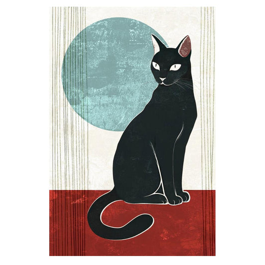 Black Cat Geometric Poster Minimalist Boho Print Modern Calming Art Nordic Aesthetic - xonomax