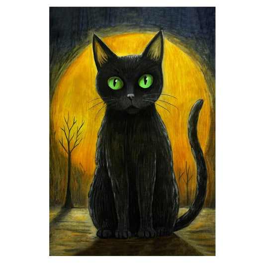 Black Cat Halloween Poster Cute Kids Halloween Print Fall Aesthetic Whimsical Moon Wall Art - xonomax