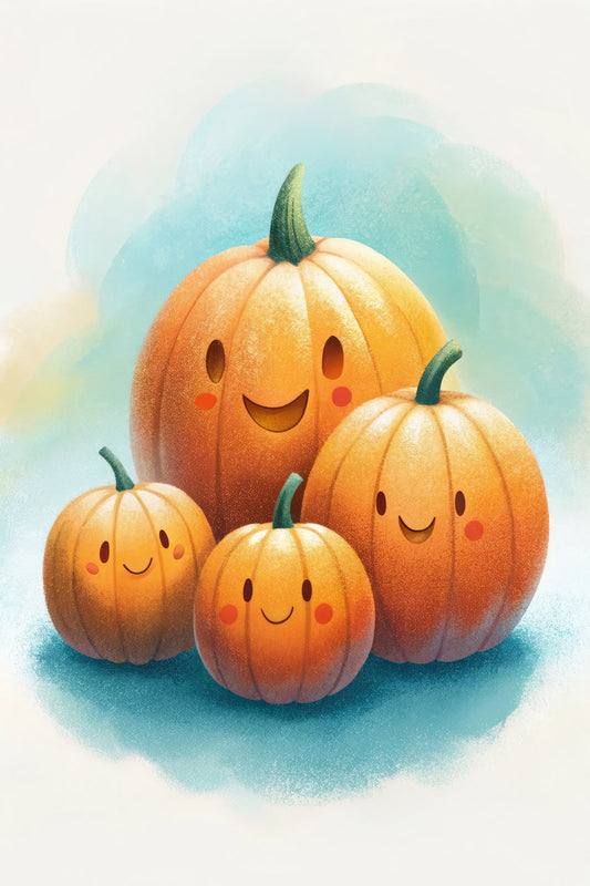 Happy Pumpkins Poster Cute Fall Print Playful Pumpkin For Kids Halloween Watercolor Nursery Art - xonomax