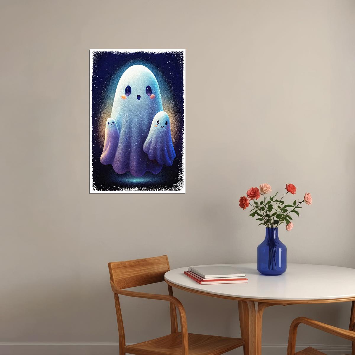 Cute Ghosts Poster Pastel Halloween Print For Nursery Family Friendly Halloween Decor - xonomax